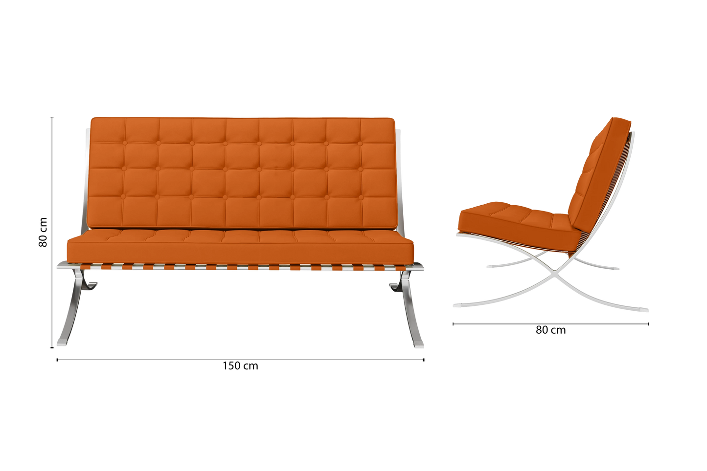 Catania 2 Seater Sofa Orange Leather