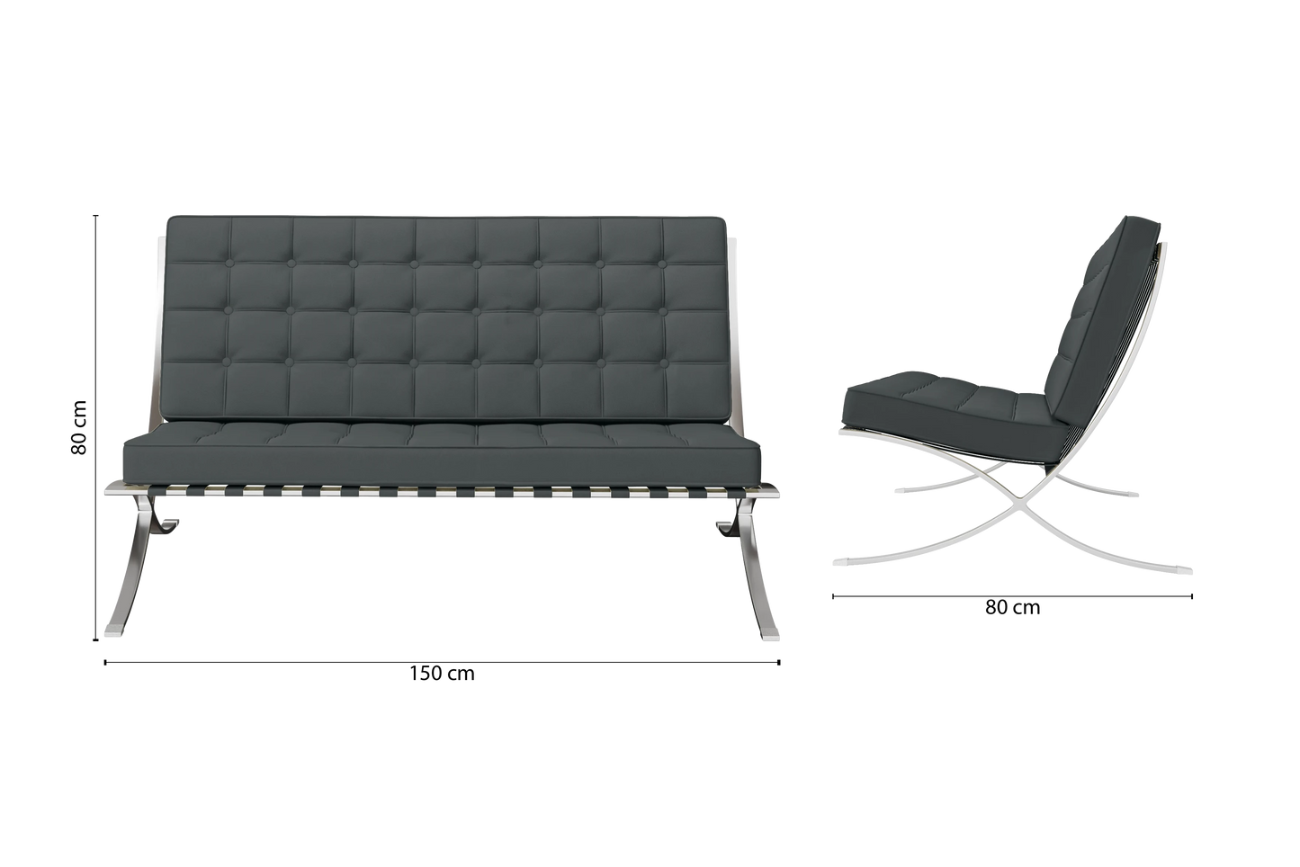 Catania 2 Seater Sofa Slate Leather