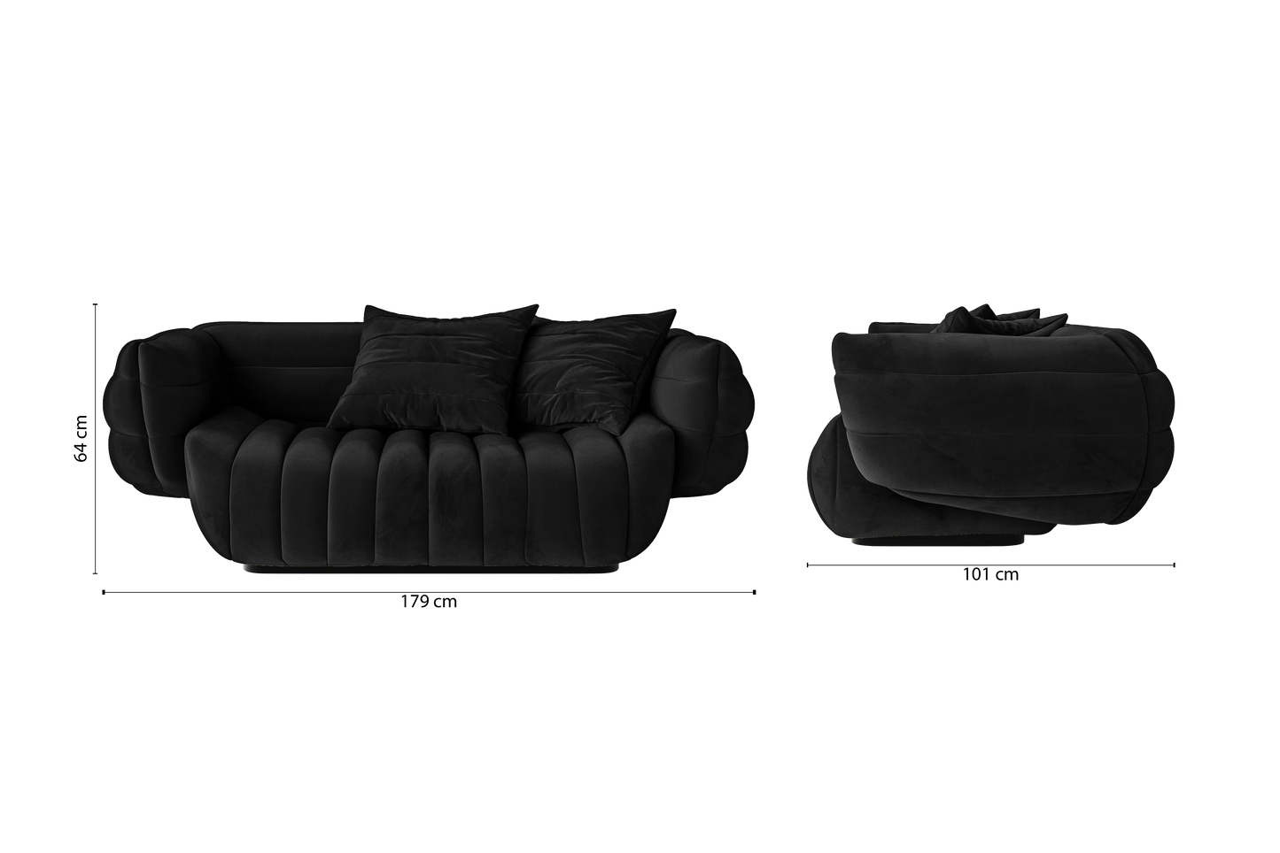 Cinisello 2 Seater Sofa Black Velvet