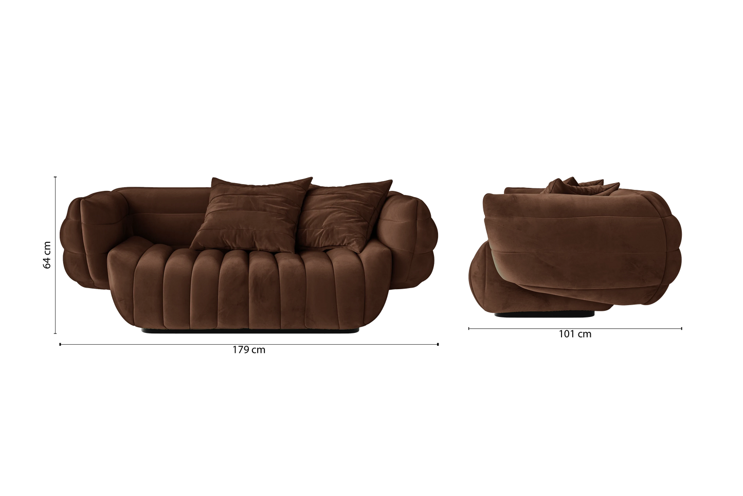 Cinisello 2 Seater Sofa Coffee Brown Velvet