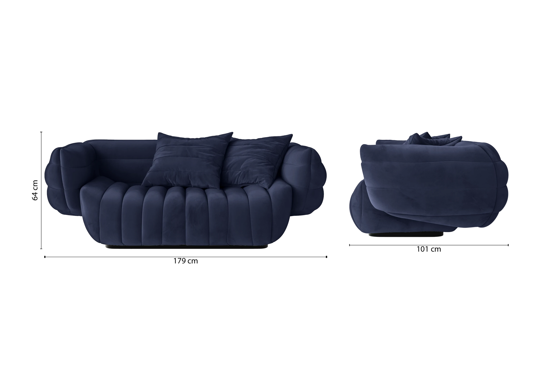 Cinisello 2 Seater Sofa Dark Blue Velvet