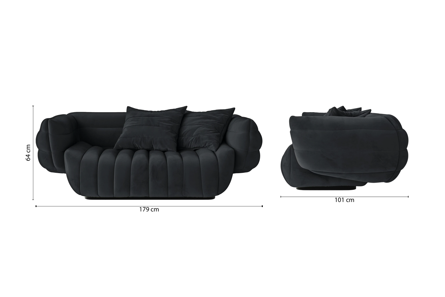 Cinisello 2 Seater Sofa Dark Grey Velvet