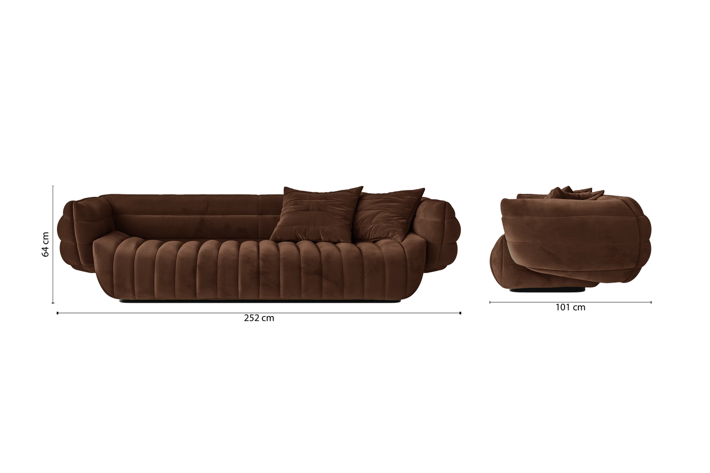 Cinisello 3 Seater Sofa Coffee Brown Velvet