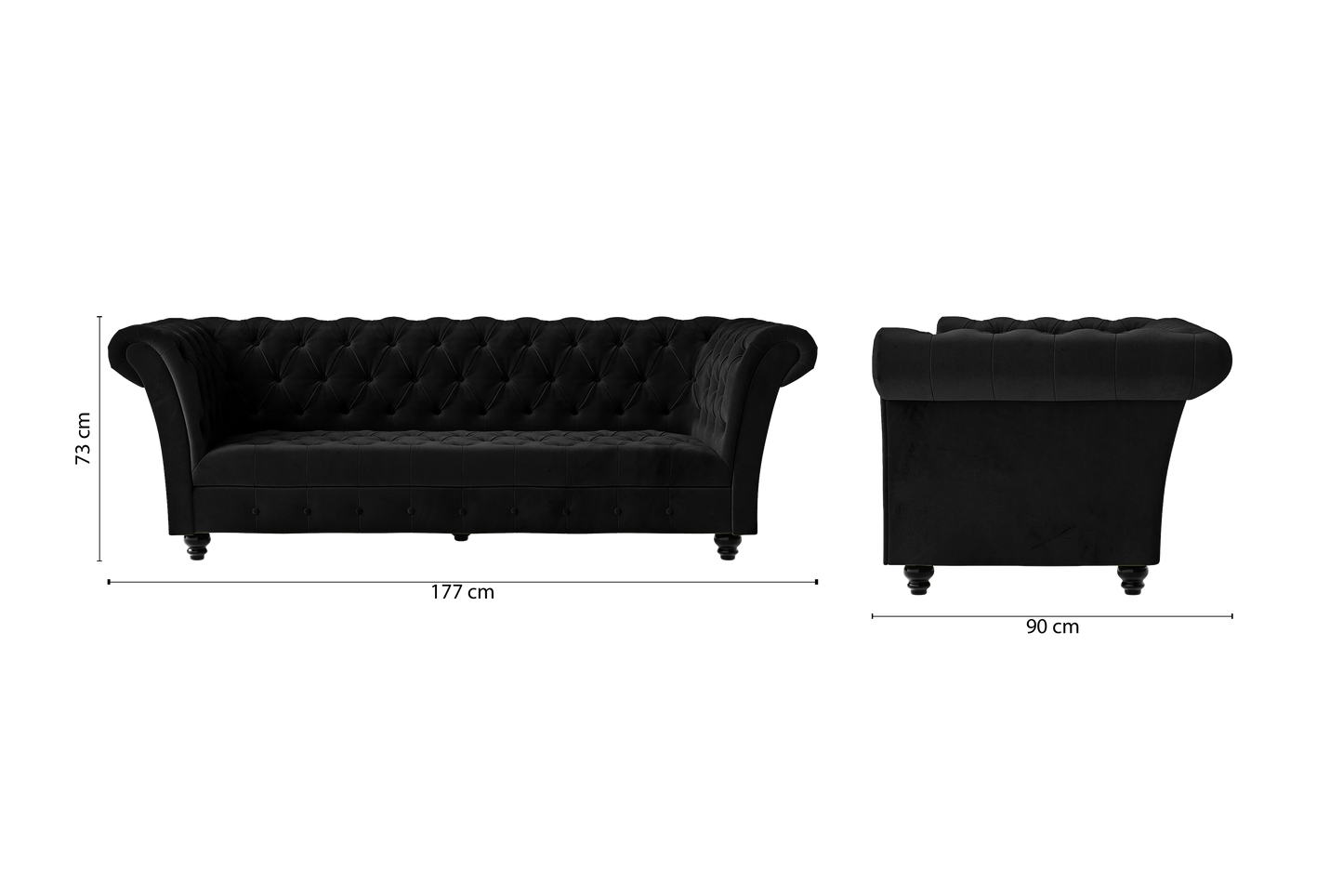 Civita 2 Seater Sofa Black Velvet