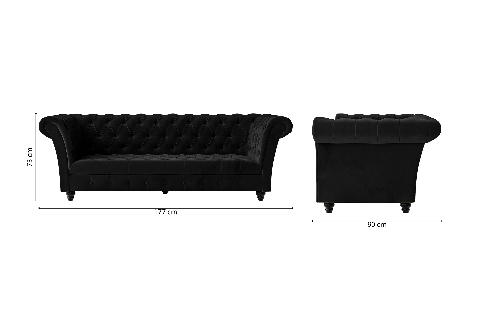 Civita 2 Seater Sofa Black Velvet