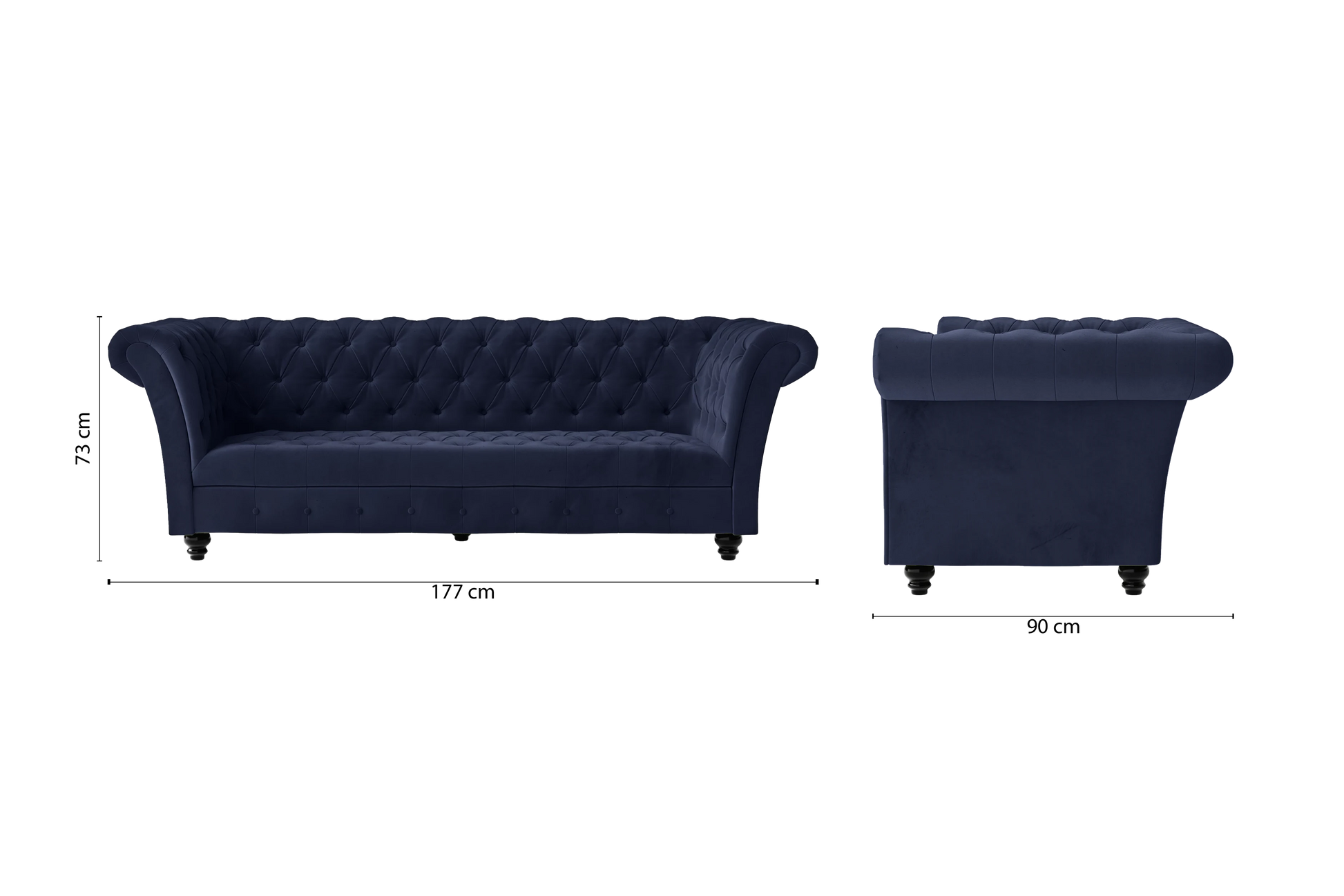 Civita 2 Seater Sofa Dark Blue Velvet