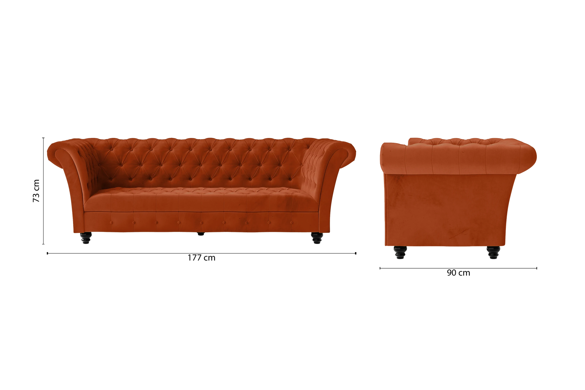 Civita 2 Seater Sofa Orange Velvet