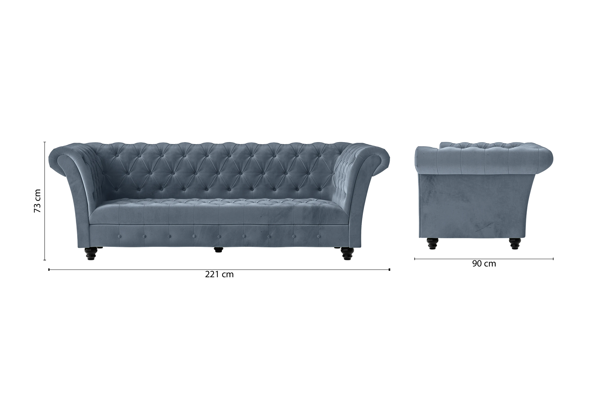 Civita 3 Seater Sofa Baby Blue Velvet