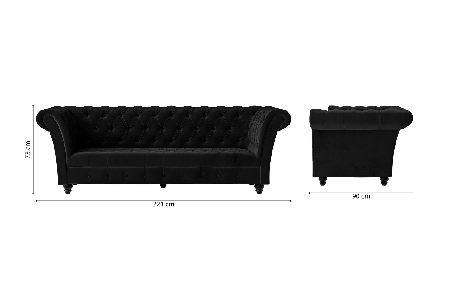 Civita 3 Seater Sofa Black Velvet