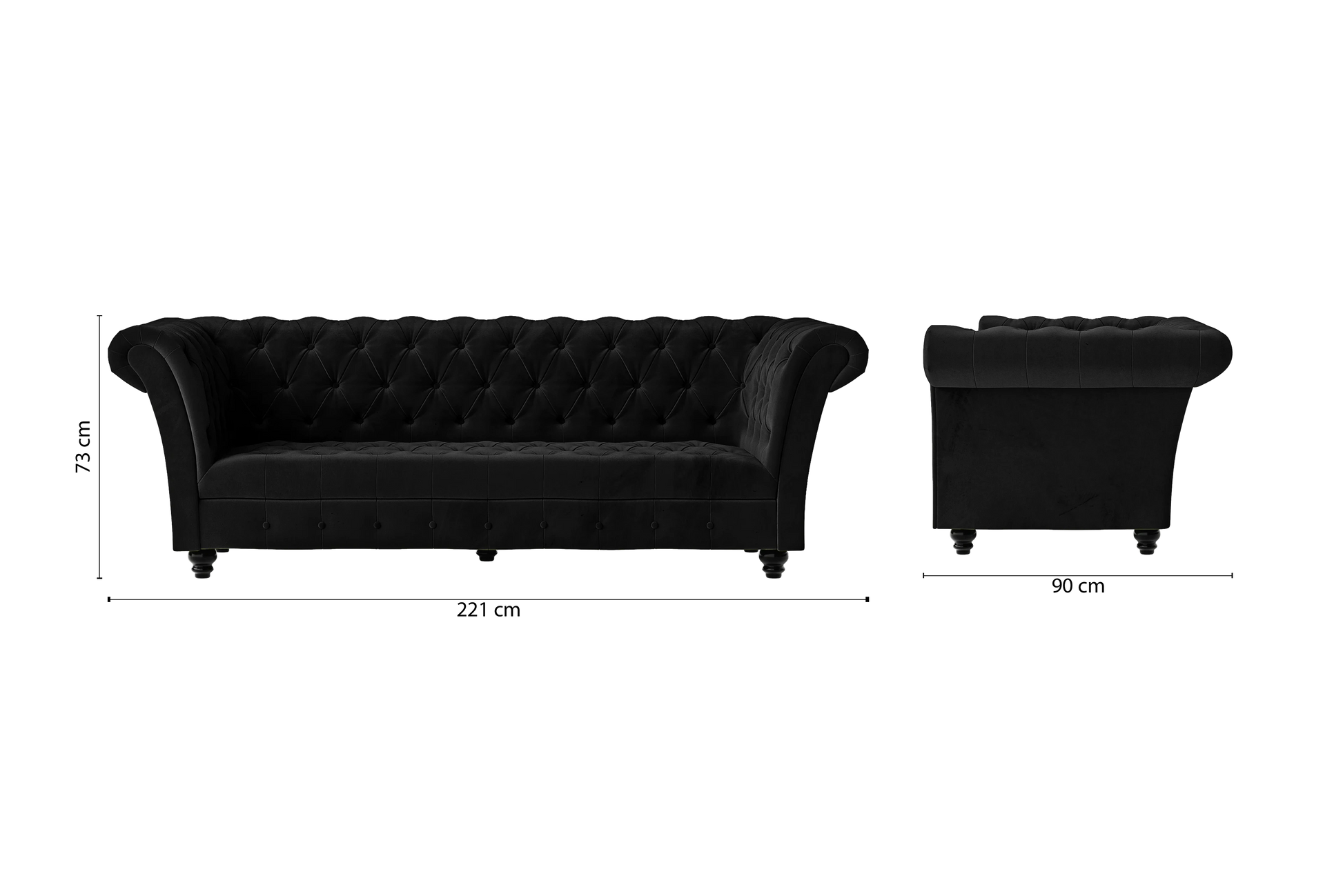 Civita 3 Seater Sofa Black Velvet