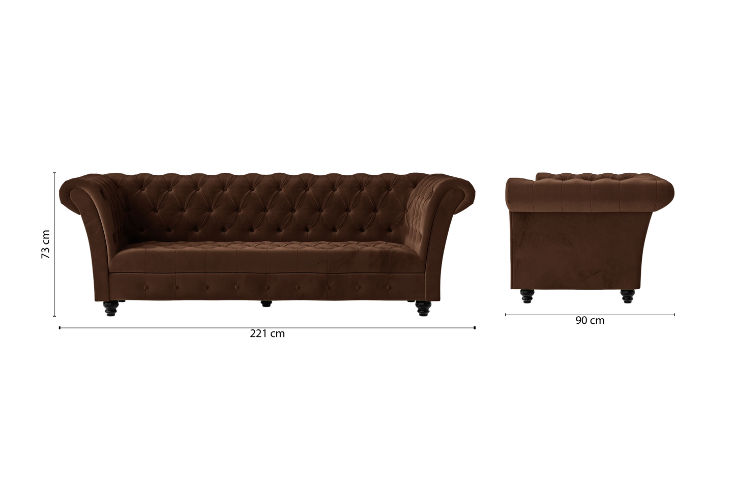 Civita 3 Seater Sofa Coffee Brown Velvet