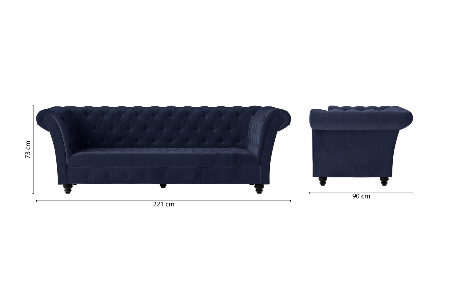 Civita 3 Seater Sofa Dark Blue Velvet