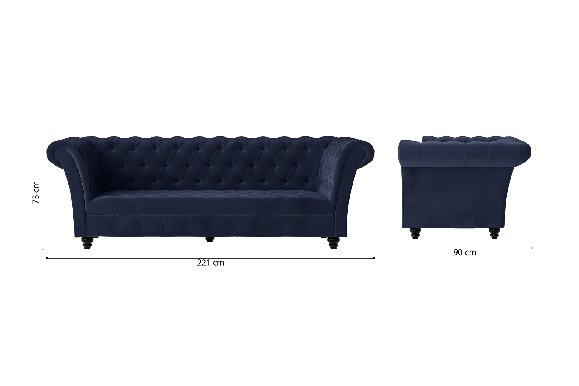 Civita 3 Seater Sofa Dark Blue Velvet