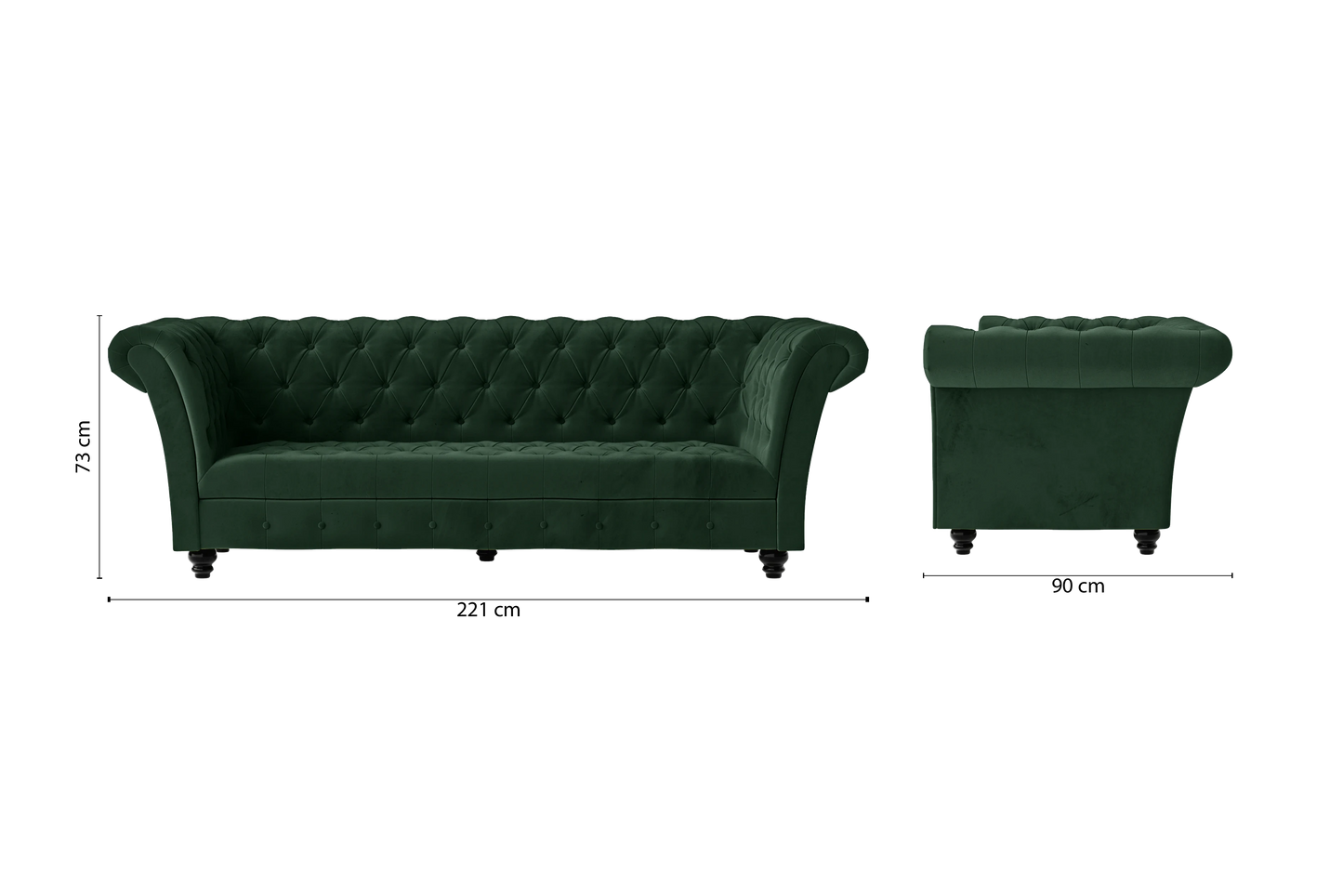 Civita 3 Seater Sofa Green Velvet