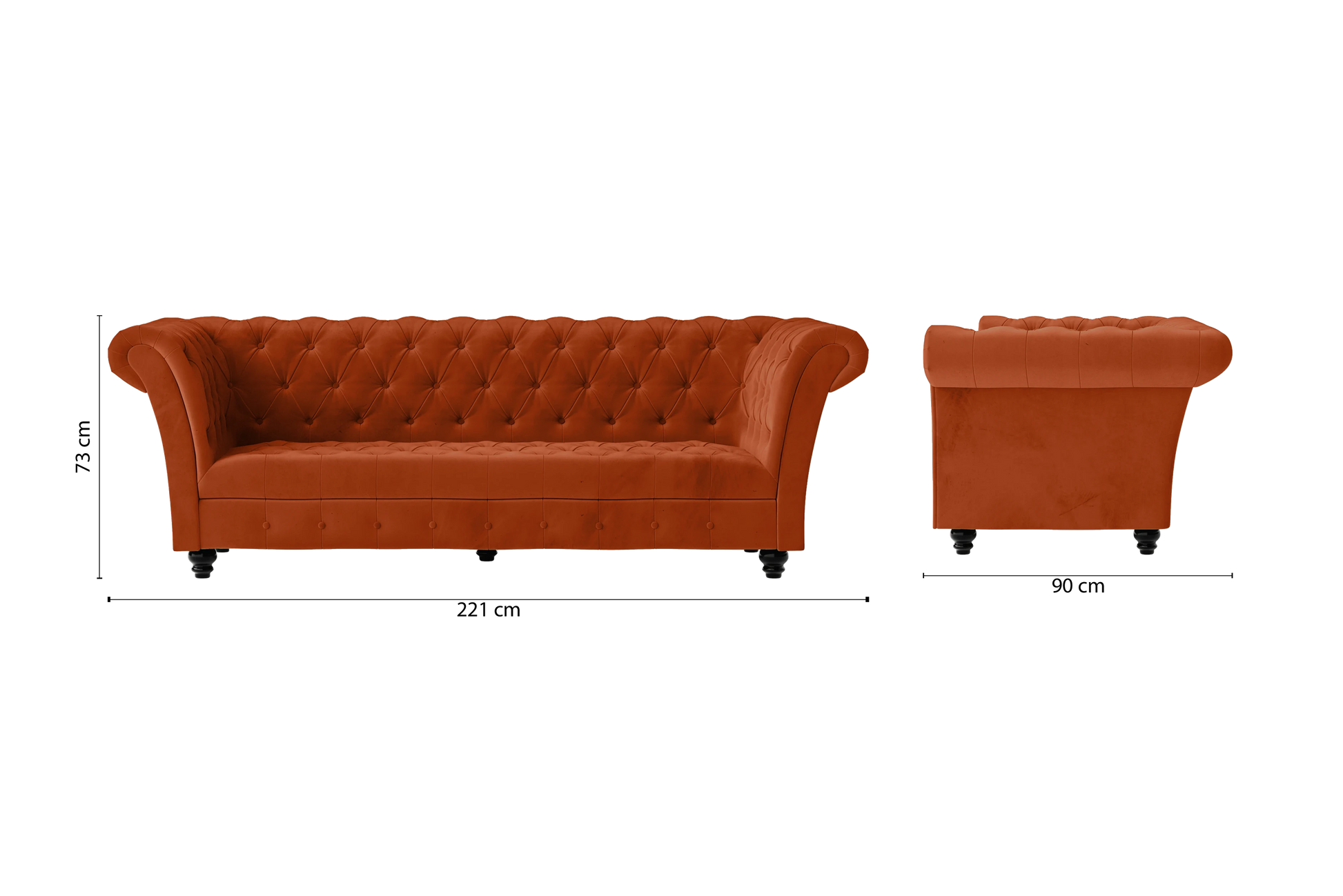 Civita 3 Seater Sofa Orange Velvet