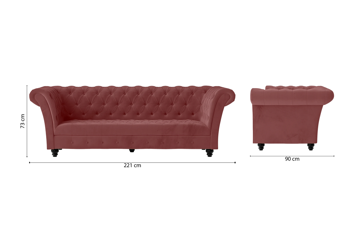 Civita 3 Seater Sofa Pink Velvet