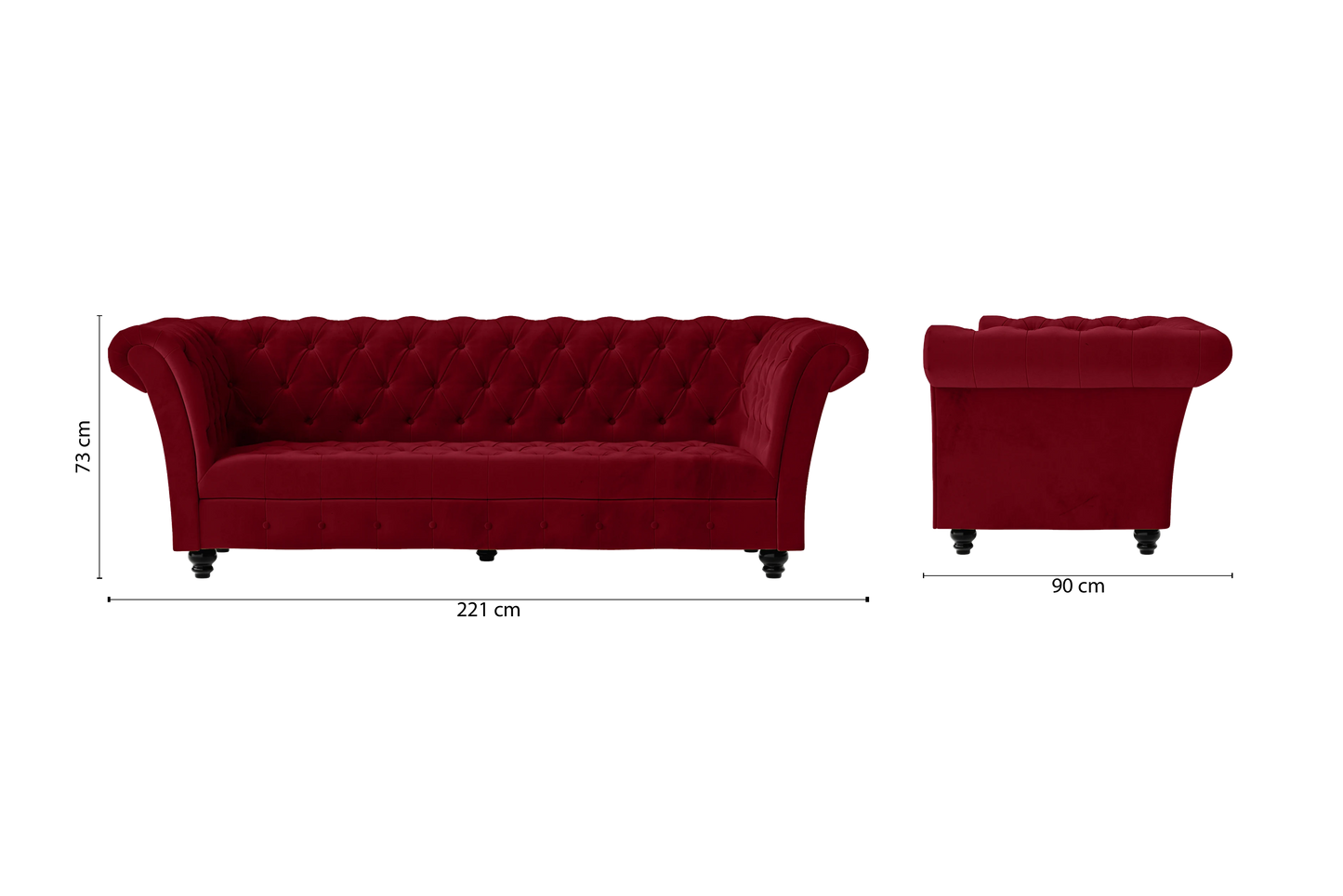 Civita 3 Seater Sofa Red Velvet