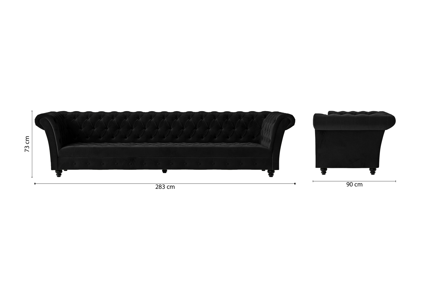 Civita 4 Seater Sofa Black Velvet