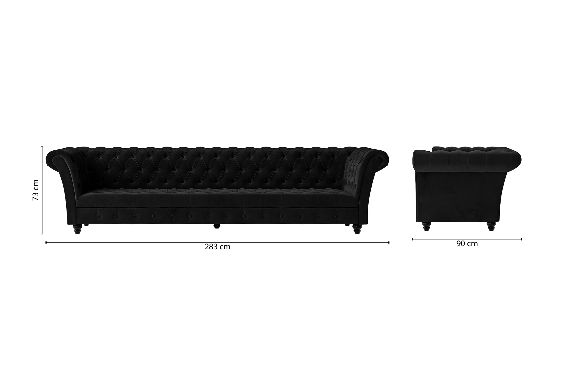 Civita 4 Seater Sofa Black Velvet