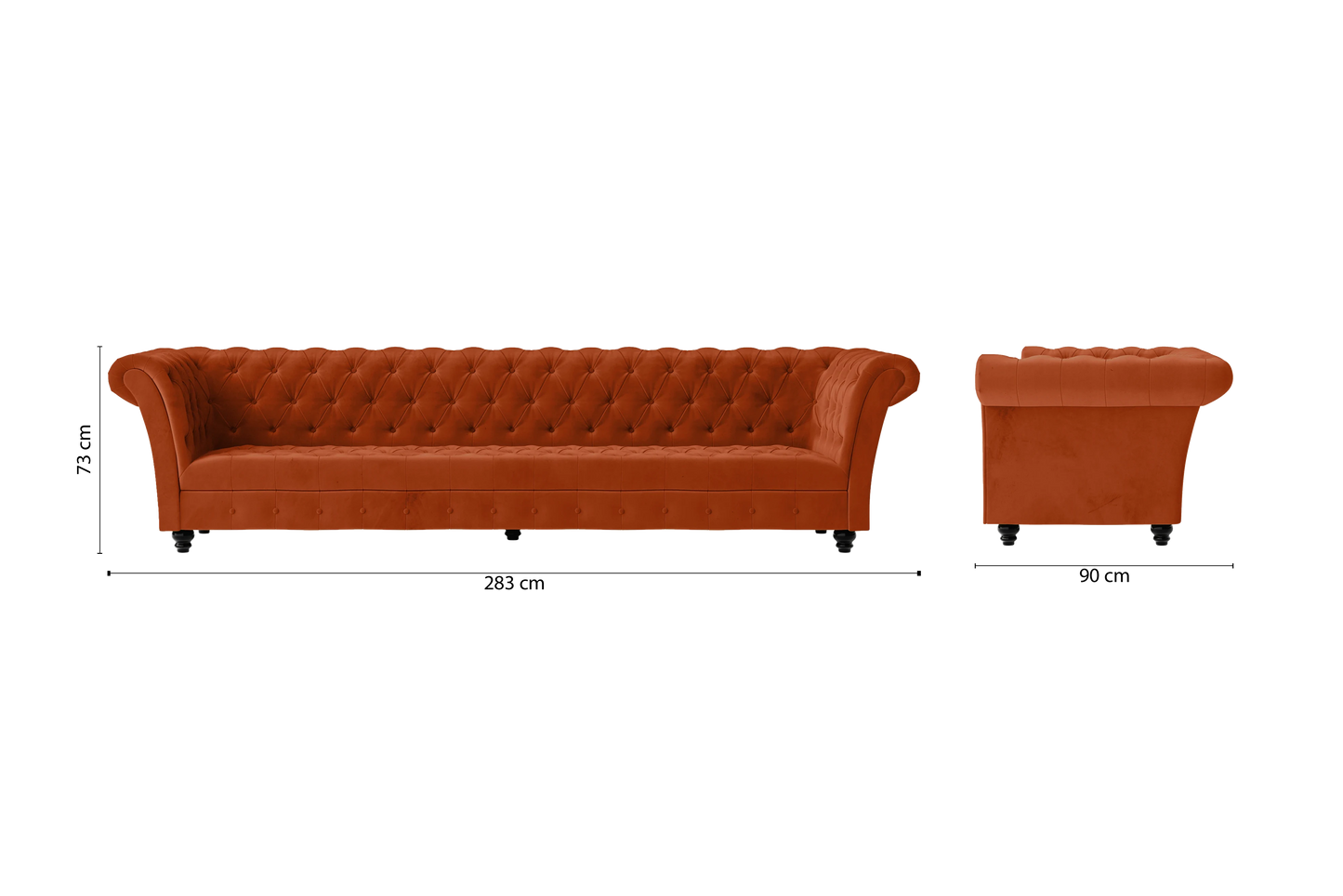 Civita 4 Seater Sofa Orange Velvet