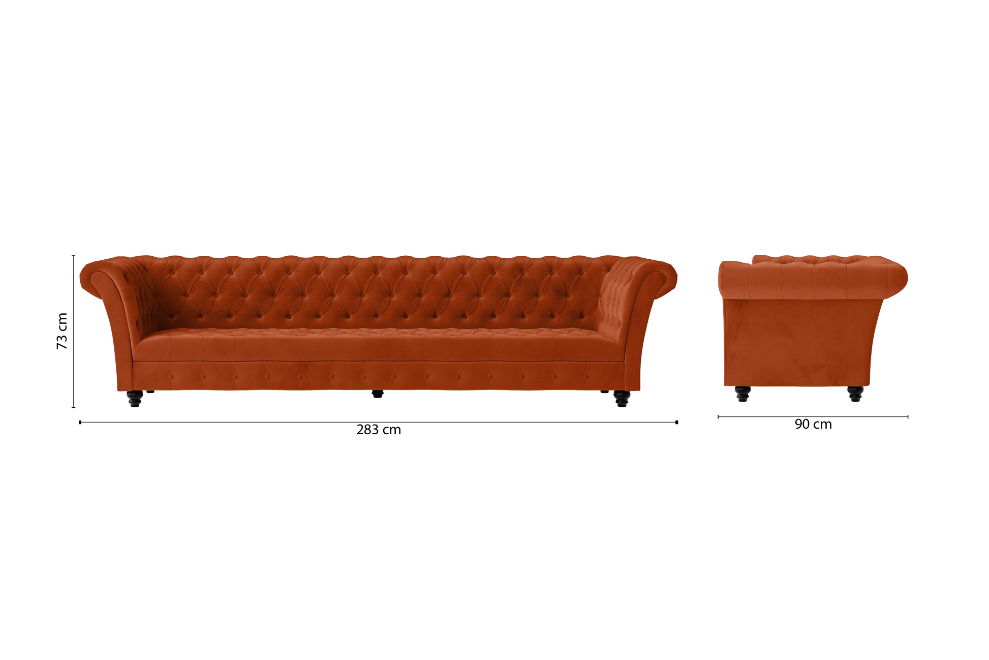 Civita 4 Seater Sofa Orange Velvet