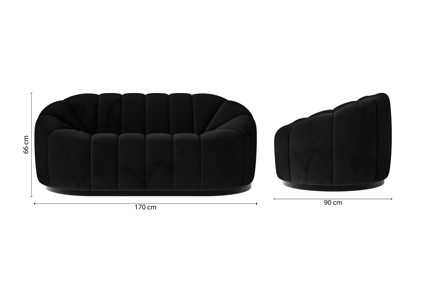 Columbia 2 Seater Sofa Black Velvet