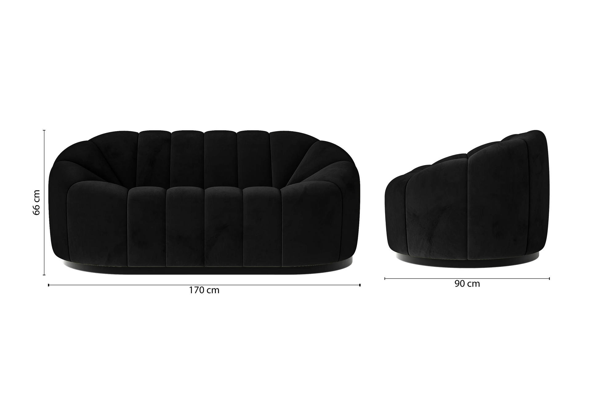 Columbia 2 Seater Sofa Black Velvet