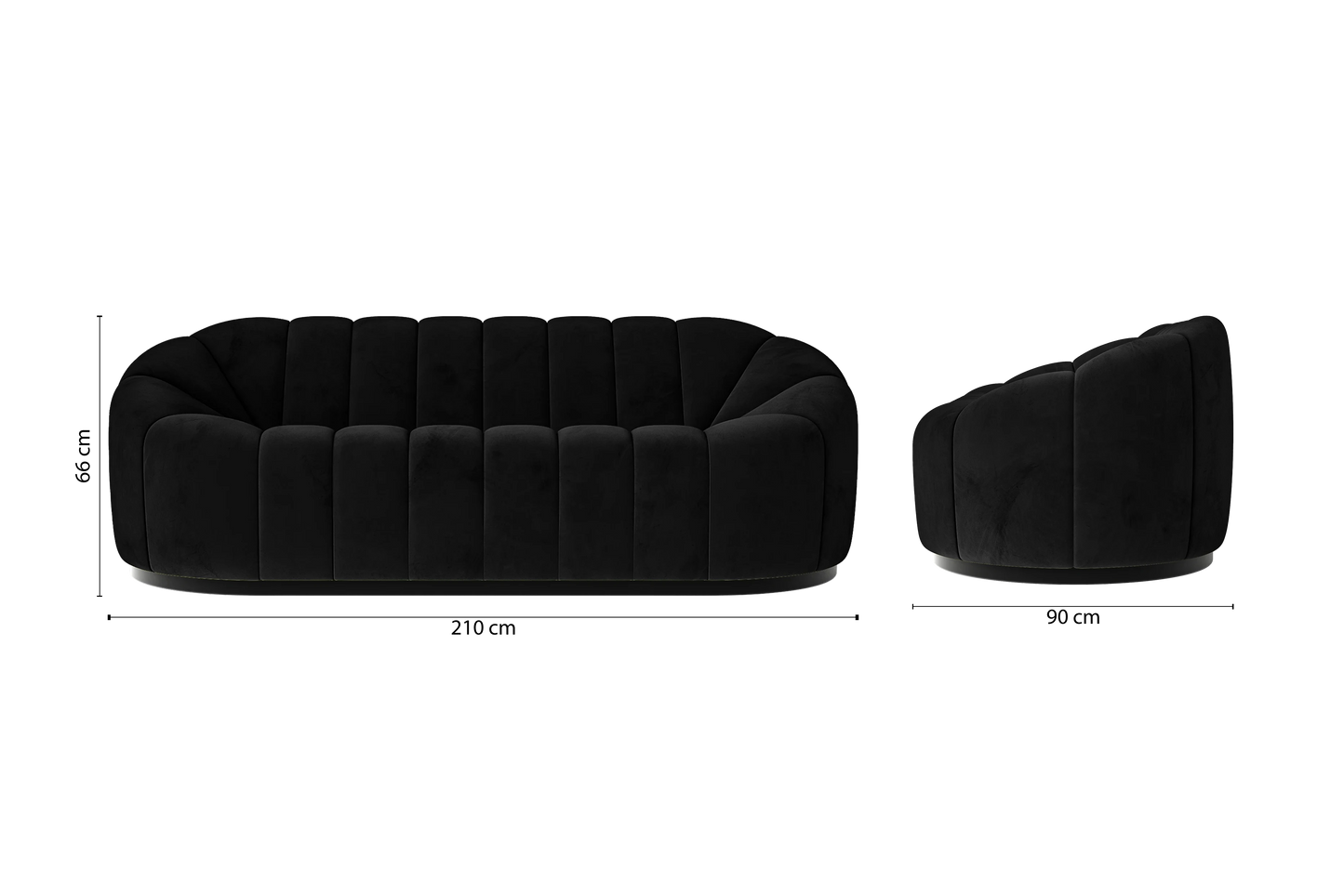 Columbia 3 Seater Sofa Black Velvet