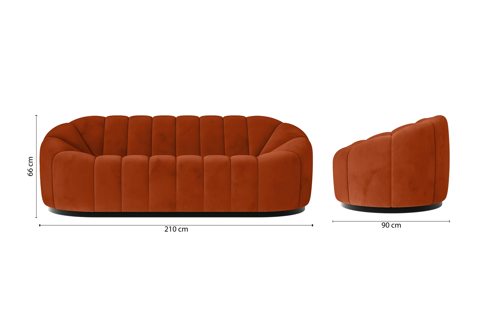 Columbia 3 Seater Sofa Orange Velvet