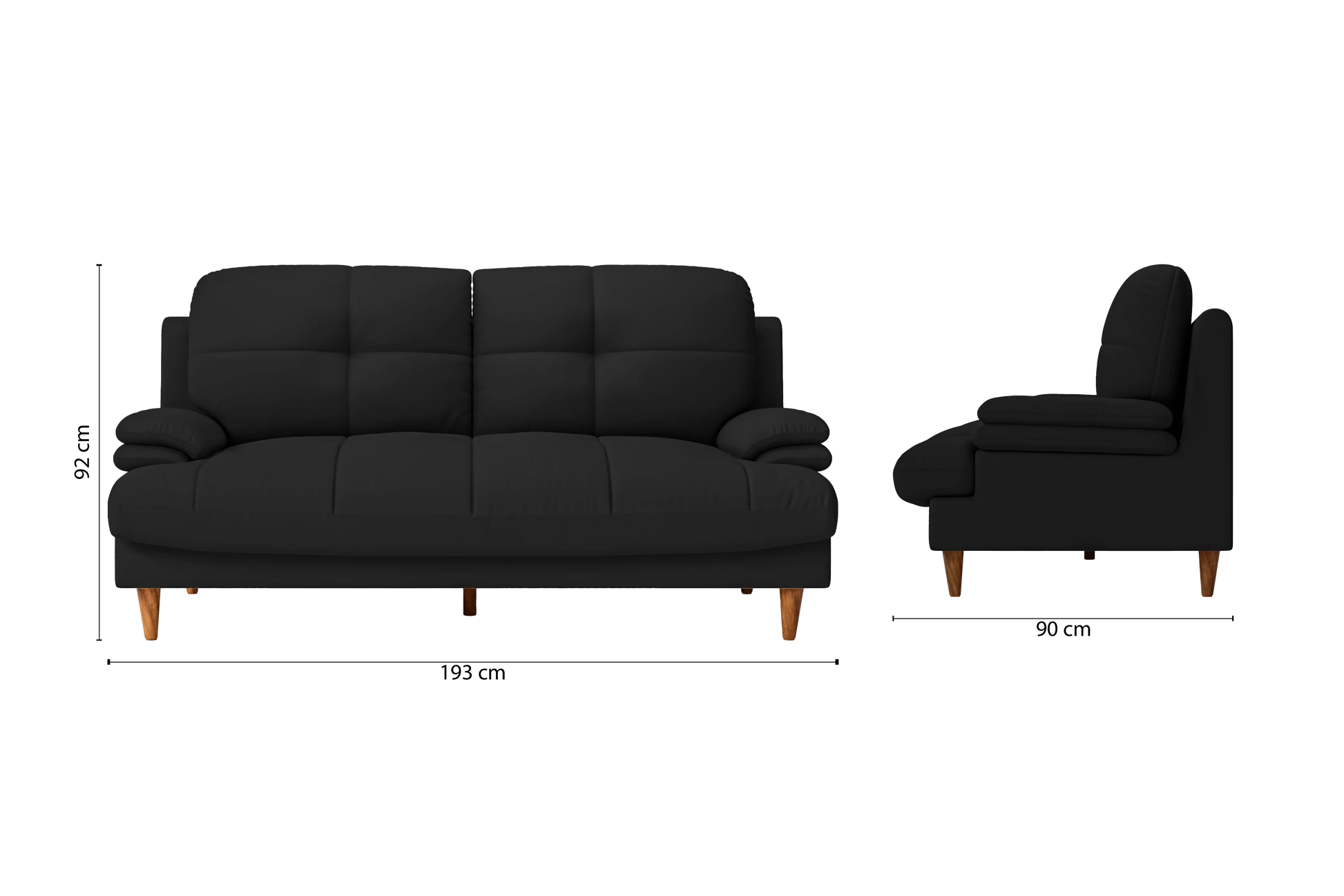 Cosenza 3 Seater Sofa Black Leather