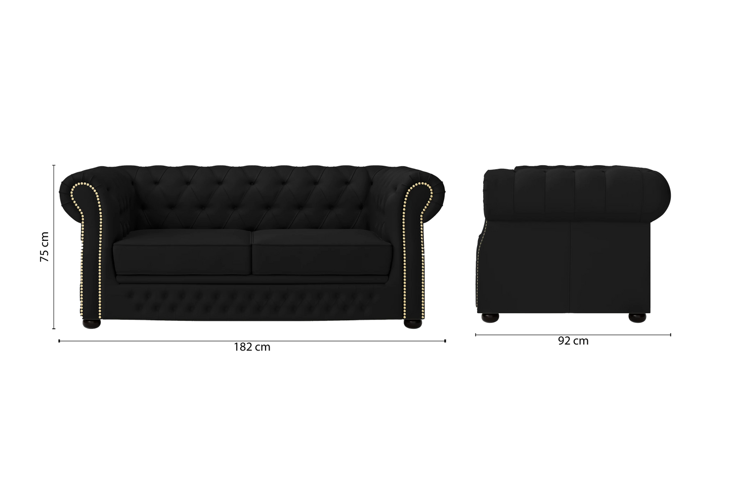 Cuneo 2 Seater Sofa Black Leather