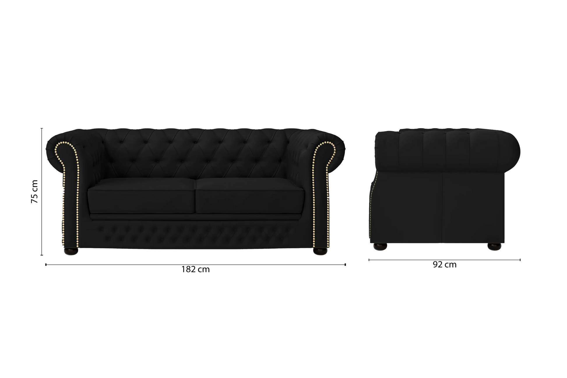 Cuneo 2 Seater Sofa Black Leather