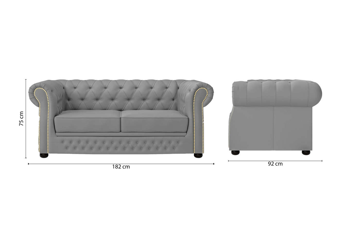 Cuneo 2 Seater Sofa Grey Leather