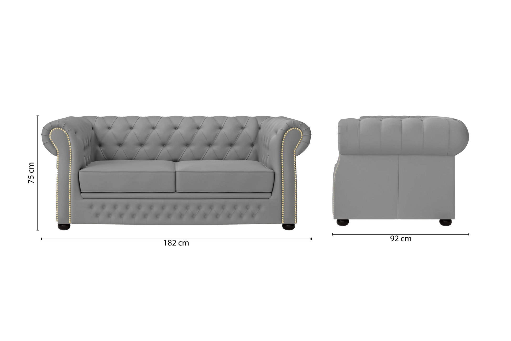 Cuneo 2 Seater Sofa Grey Leather