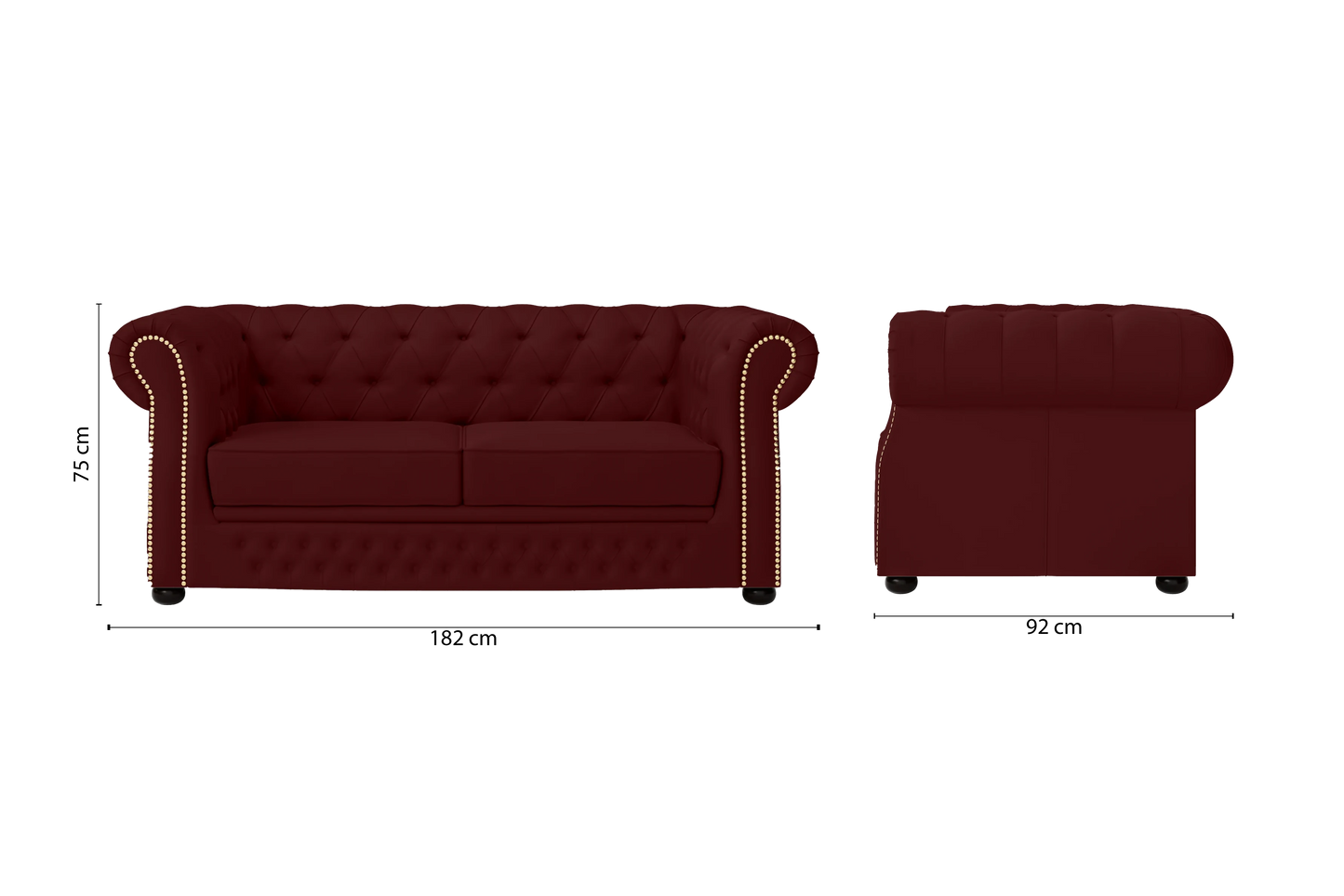 Cuneo 2 Seater Sofa Red Leather