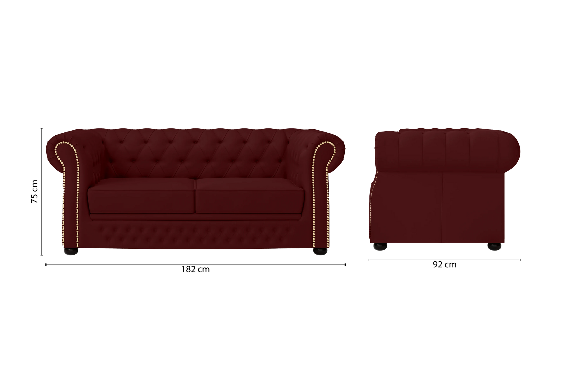 Cuneo 2 Seater Sofa Red Leather