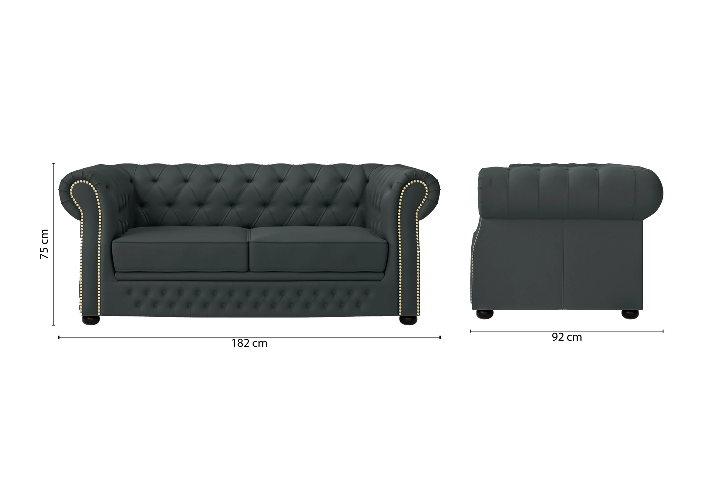 Cuneo 2 Seater Sofa Slate Leather