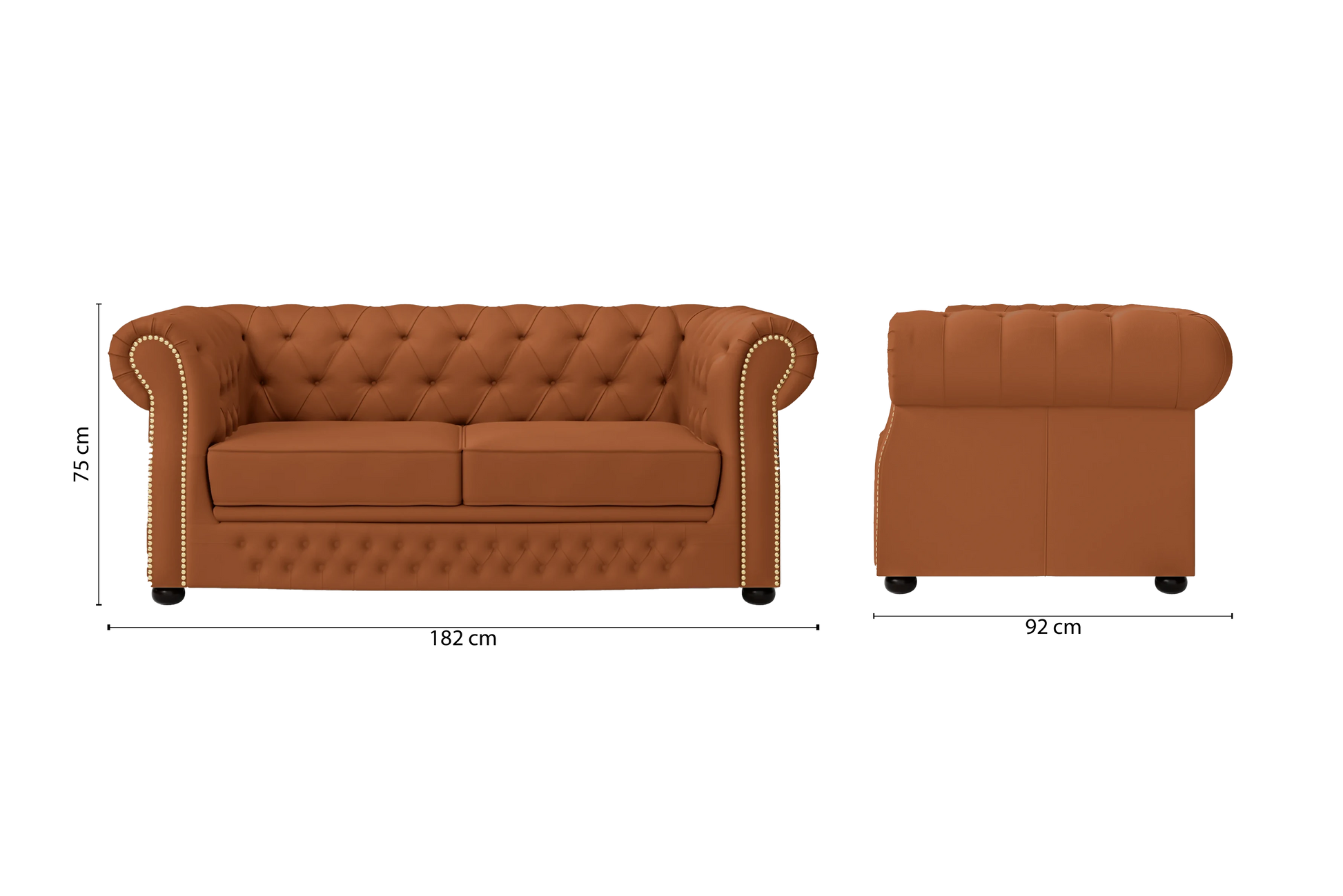 Cuneo 2 Seater Sofa Tan Brown Leather