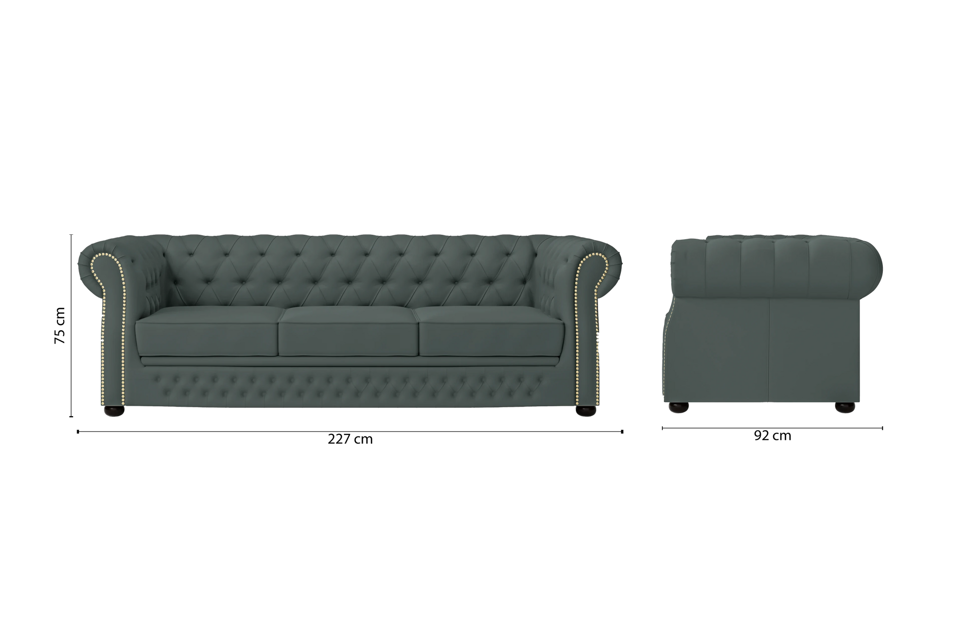 Cuneo 3 Seater Sofa Dusky Turquoise Leather