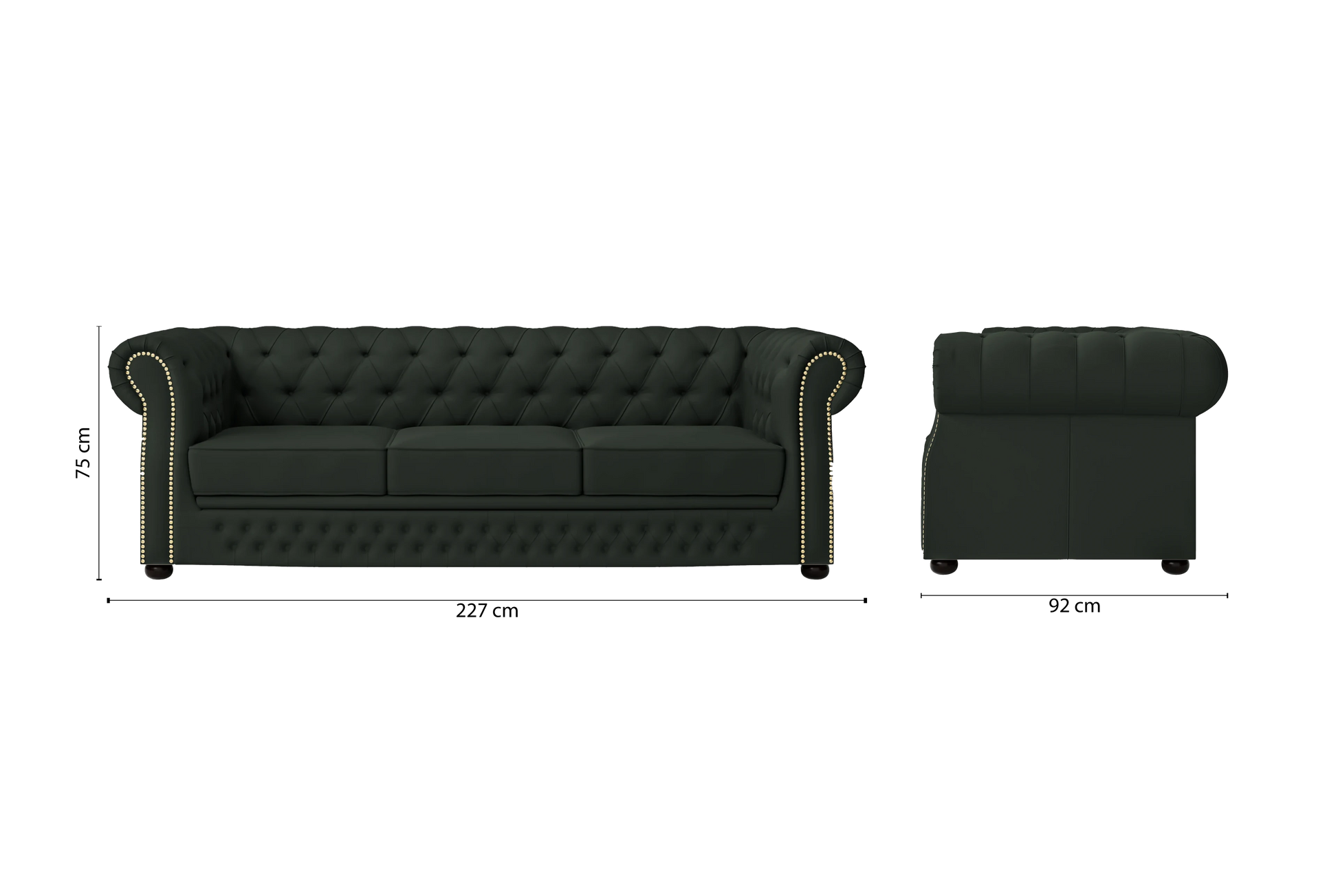 Cuneo 3 Seater Sofa Green Leather