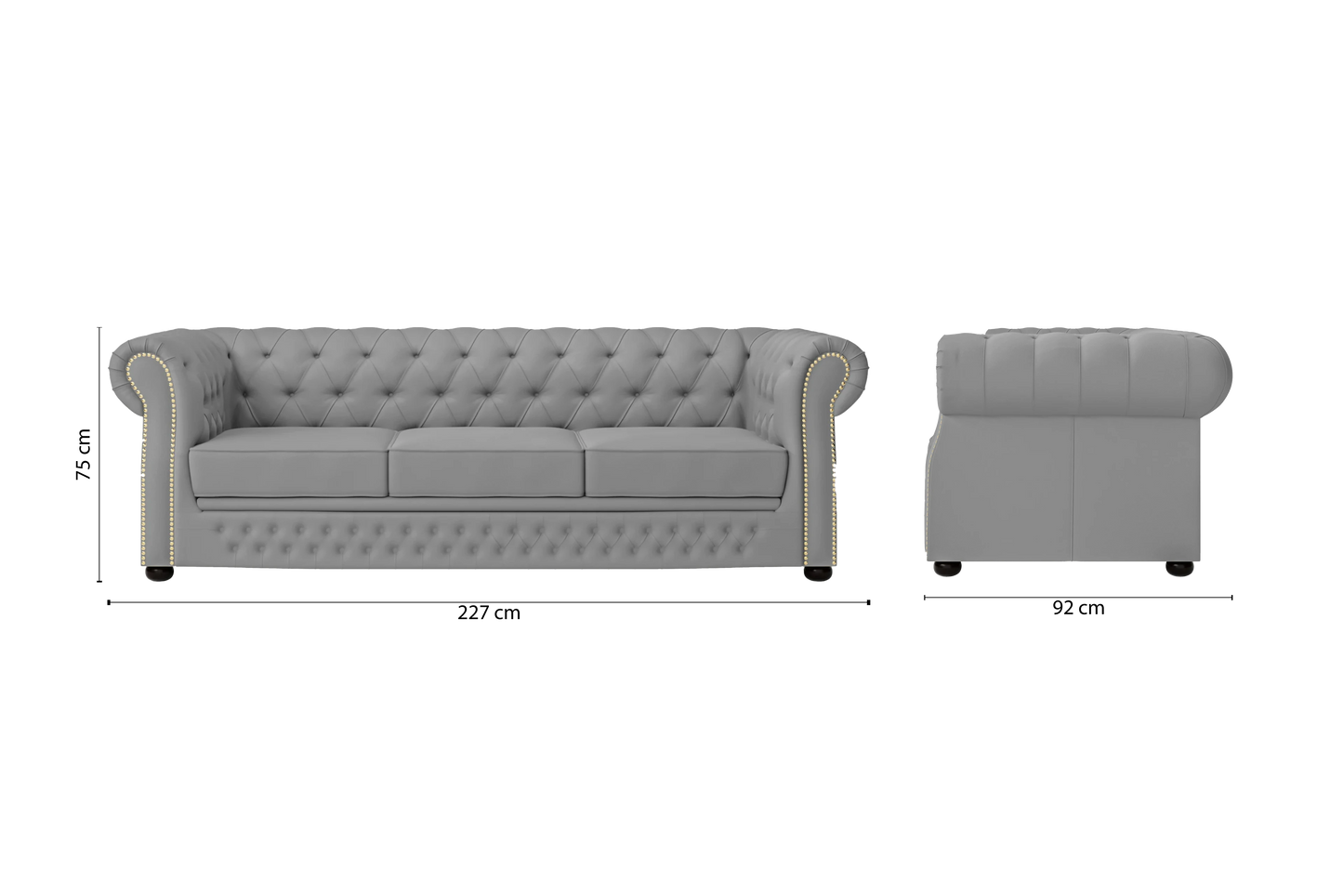 Cuneo 3 Seater Sofa Grey Leather