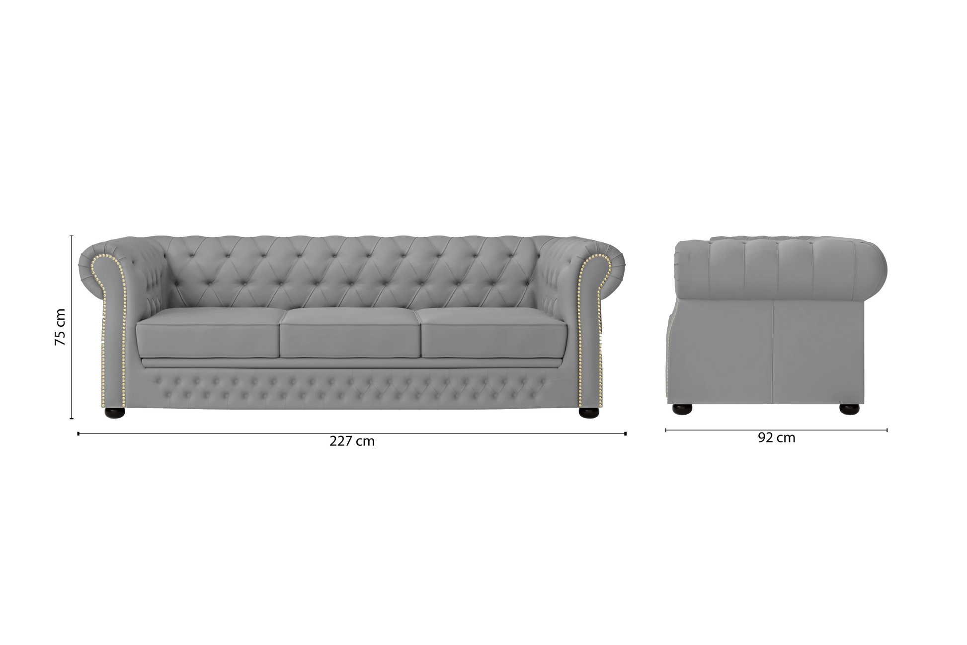 Cuneo 3 Seater Sofa Grey Leather