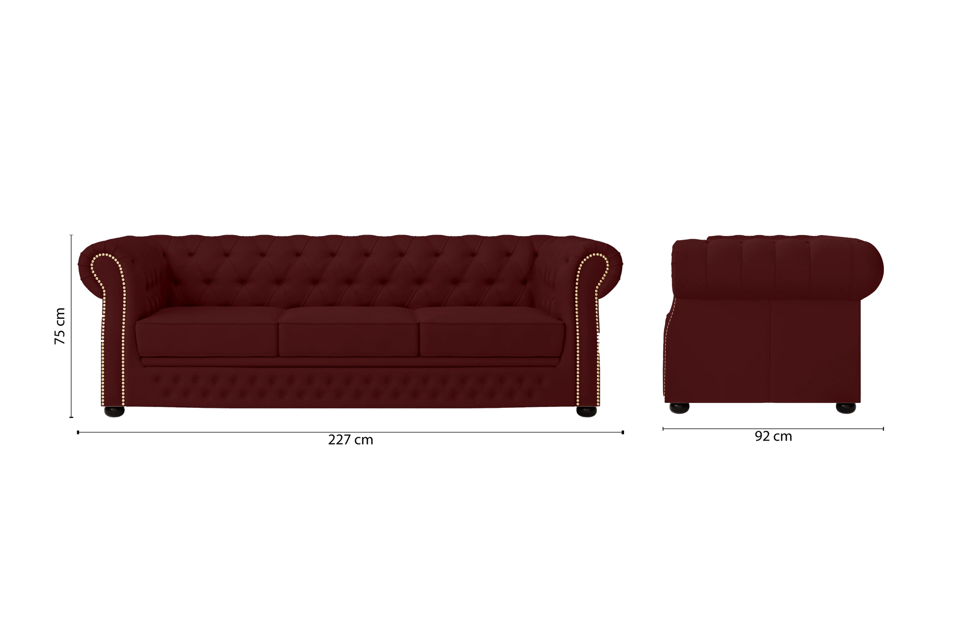 Cuneo 3 Seater Sofa Red Leather