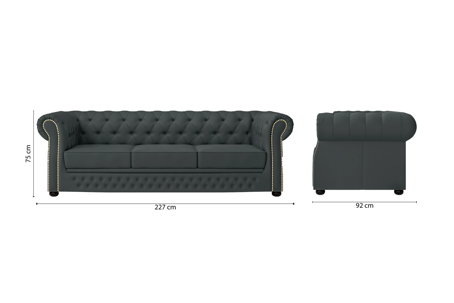 Cuneo 3 Seater Sofa Slate Leather