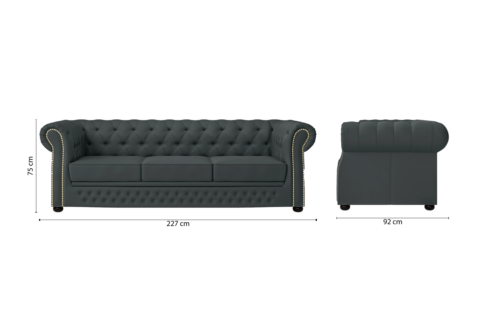 Cuneo 3 Seater Sofa Slate Leather