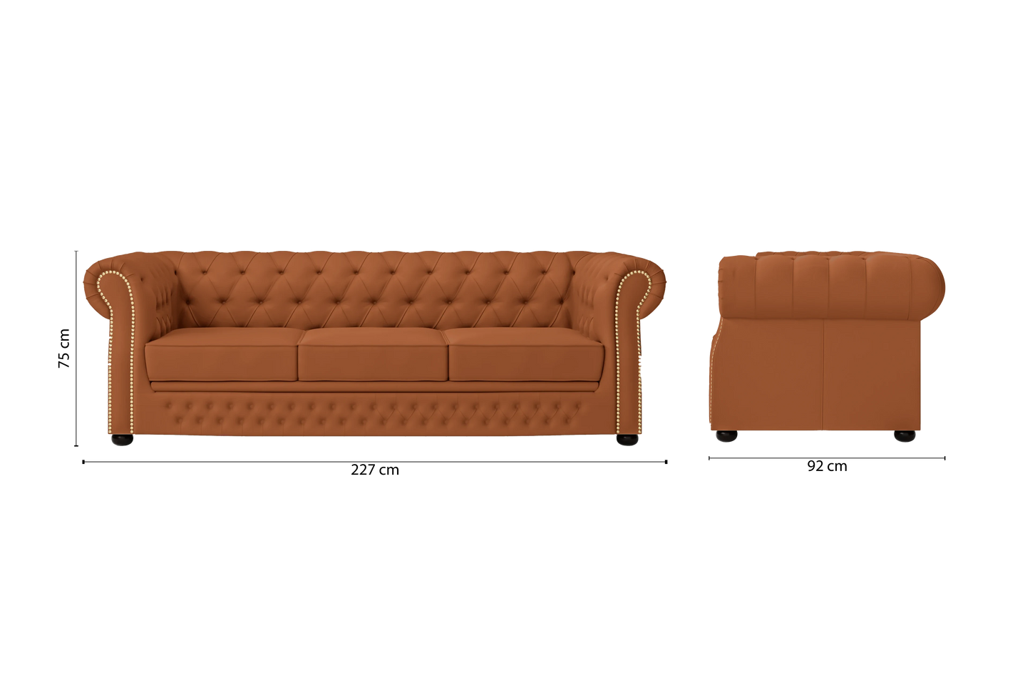 Cuneo 3 Seater Sofa Tan Brown Leather