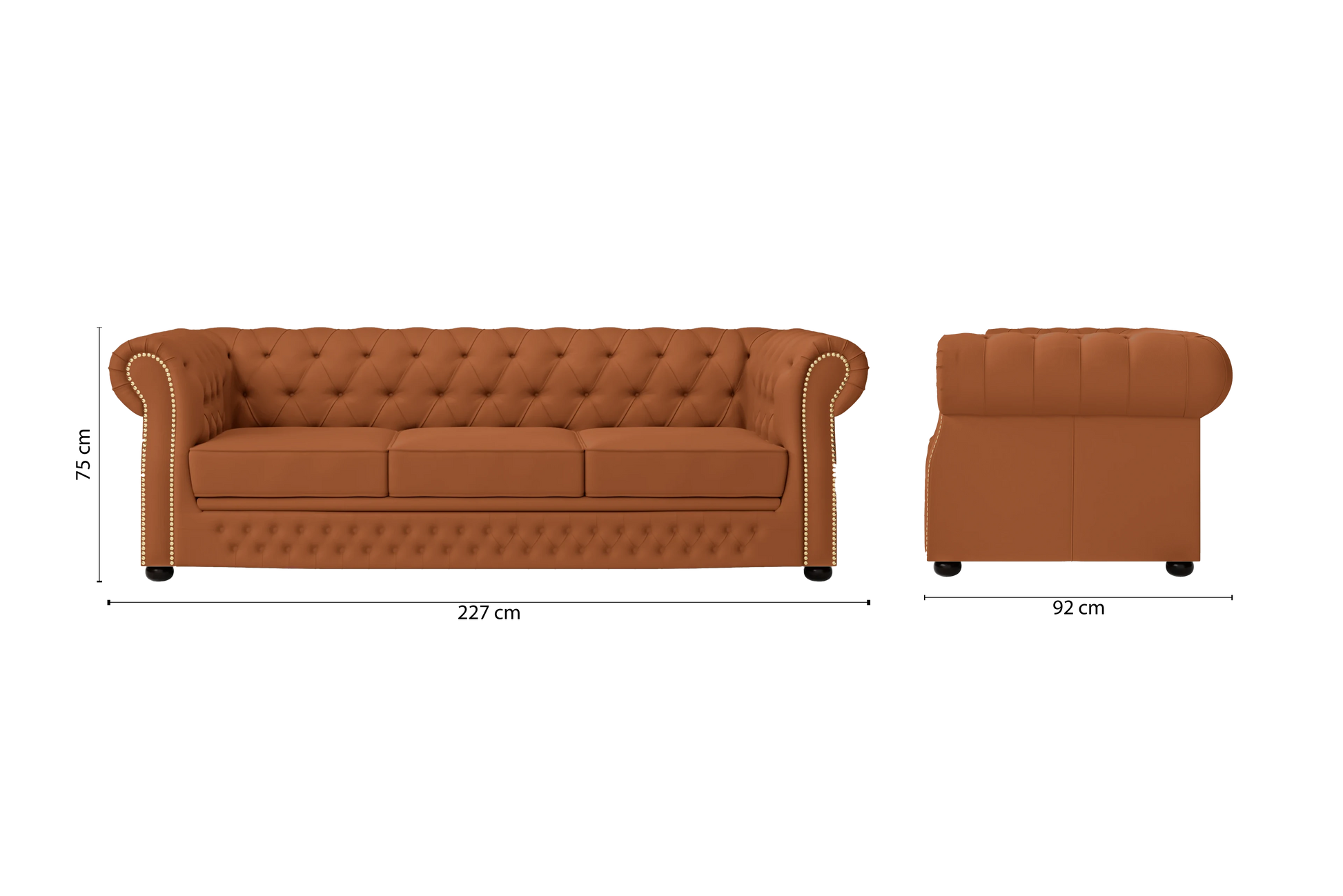 Cuneo 3 Seater Sofa Tan Brown Leather