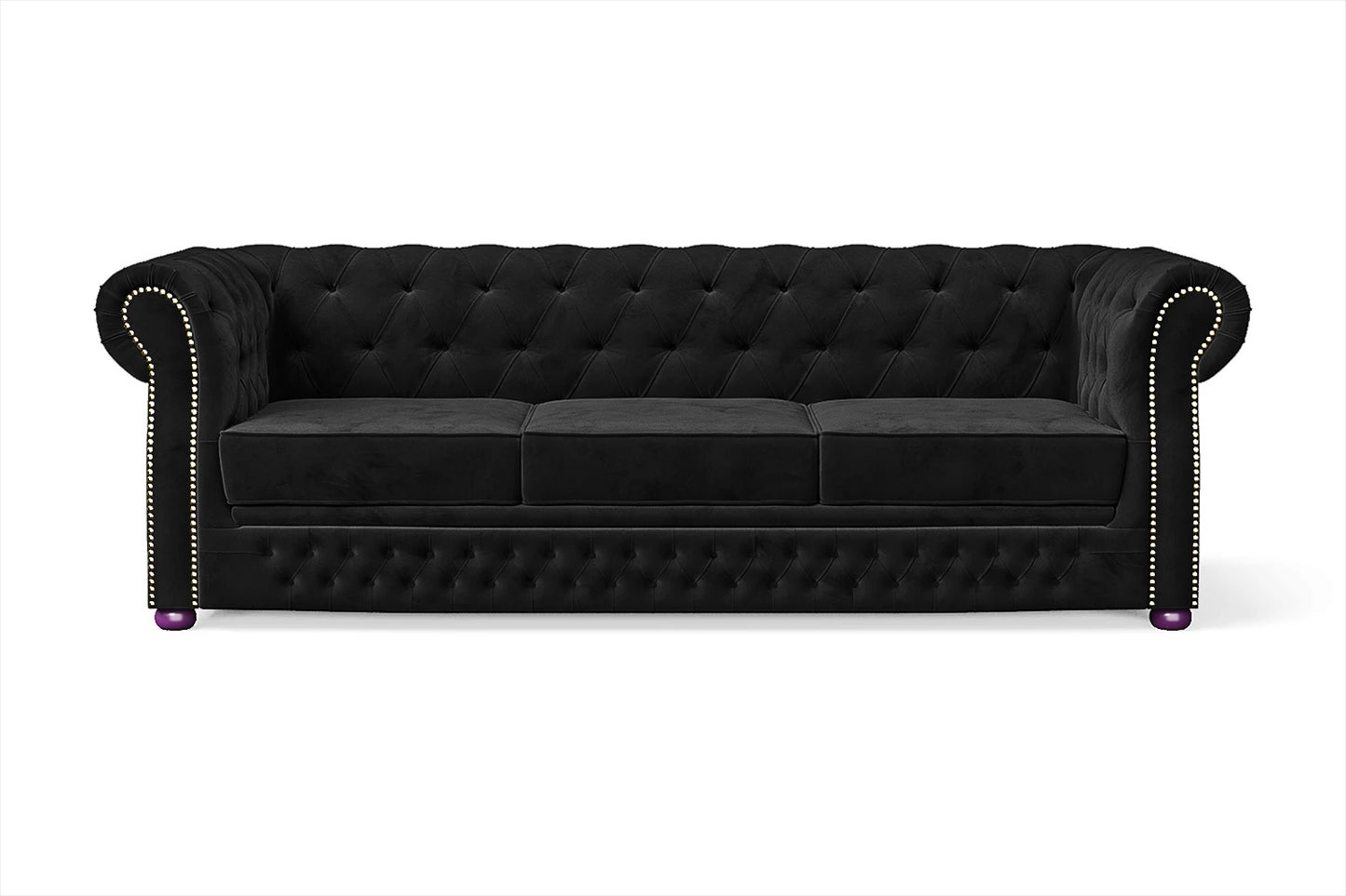 Cuneo 3 Seater Sofa Black Velvet