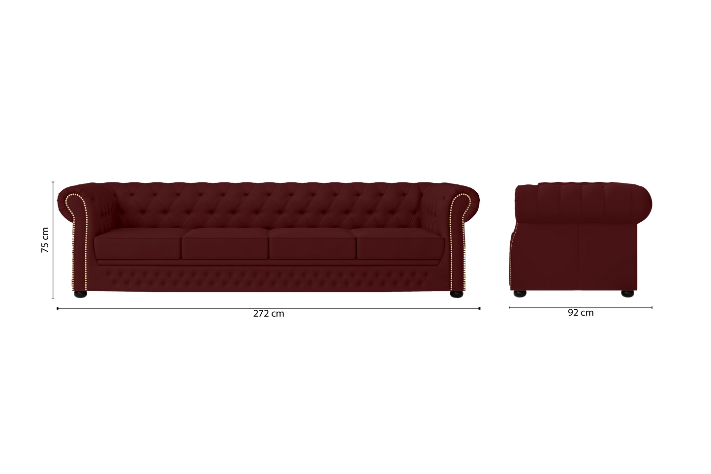 Cuneo 4 Seater Sofa Red Leather