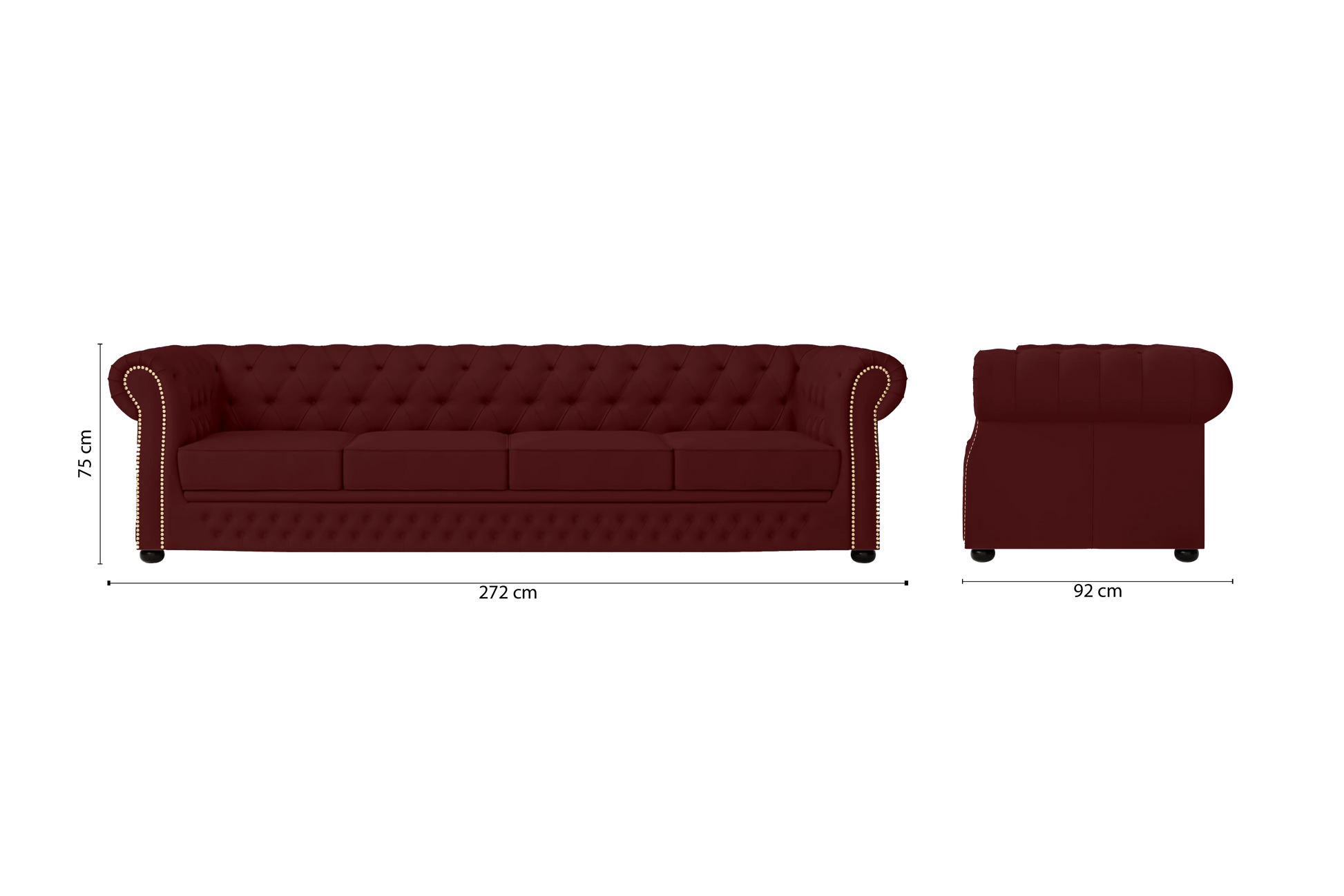 Cuneo 4 Seater Sofa Red Leather